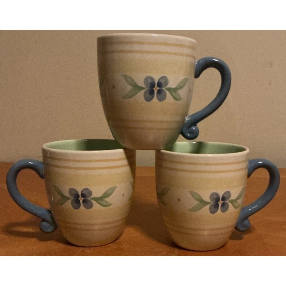 Vintage Pfaltzgraff Summer Breeze 16 oz Coffee Cups Mugs 4.50" H x 4" W Set of 3